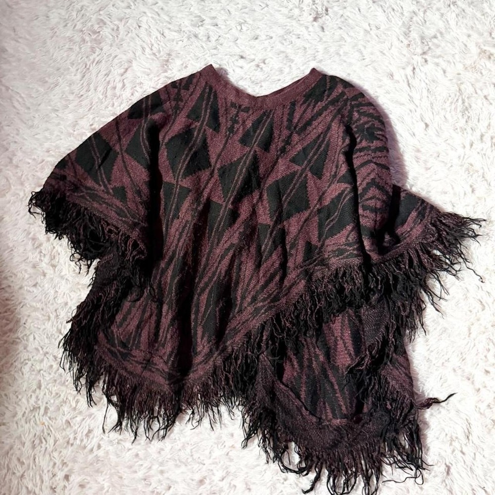 Oversized Boho Cottage Core Indie Fringe Poncho Sweater Womens OS Western Hippie